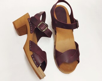 Swedish Clogs NOVA Peep Toe Wooden Clog Sandals Nubuck