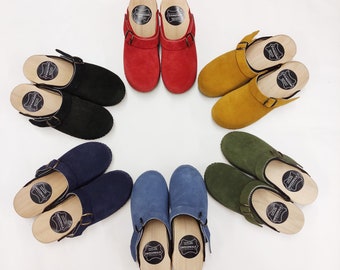 Swedish Clogs  - BONDA yellow - Sandals Moccasins Wooden Women clogs Leather Clog Womens clogs Wood brown suede natural gift her green red