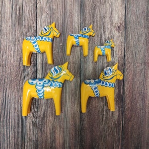 RARE yellow BIG  Dala Horse - Dalarna -  Swedish Design - 7.5 cm  15 cm 10 cm decorated 5'' 4'' 7'' small tiny