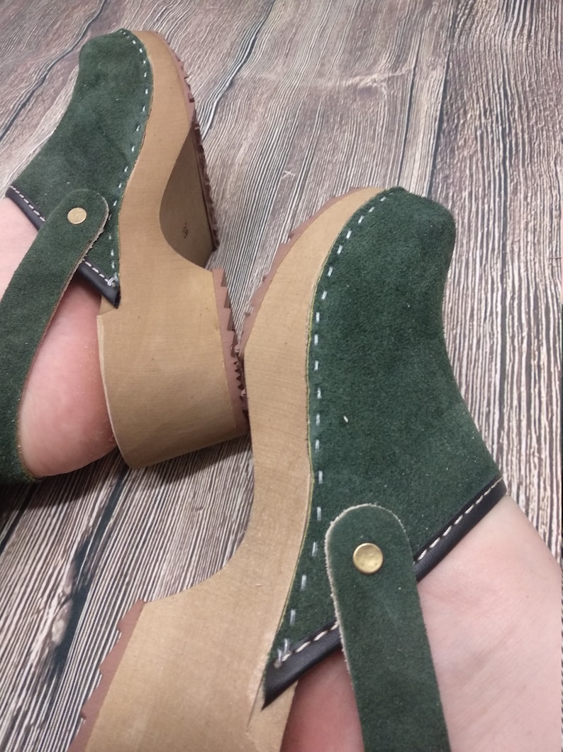 Sandals Moccasins Wooden Women clogs Leather Clog Womens clogs Boots Womens Wood brown BONDA green Swedish Clogs