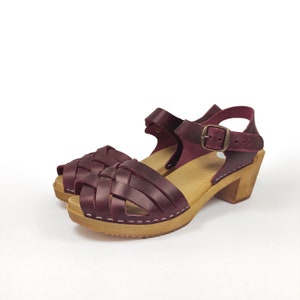 Swedish Clogs - ULLA  - peep toe - NUBUCK leather Sandals Moccasins Wooden Women Clog Wood red