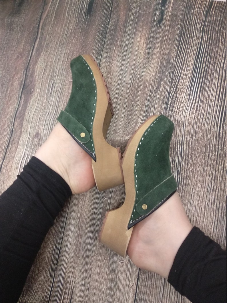 Sandals Moccasins Wooden Women clogs Leather Clog Womens clogs Boots Womens Wood brown BONDA green Swedish Clogs