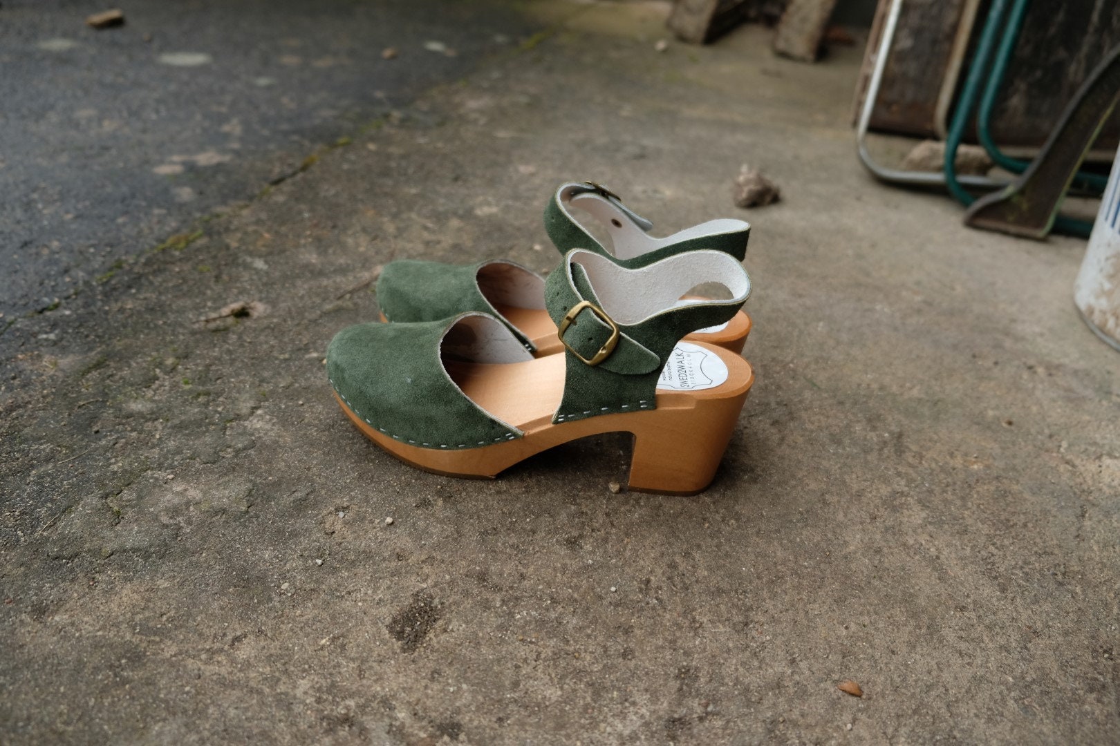 Swedish Clogs ESTELLE Suede GREEN Sandals Moccasins Wooden - Etsy UK