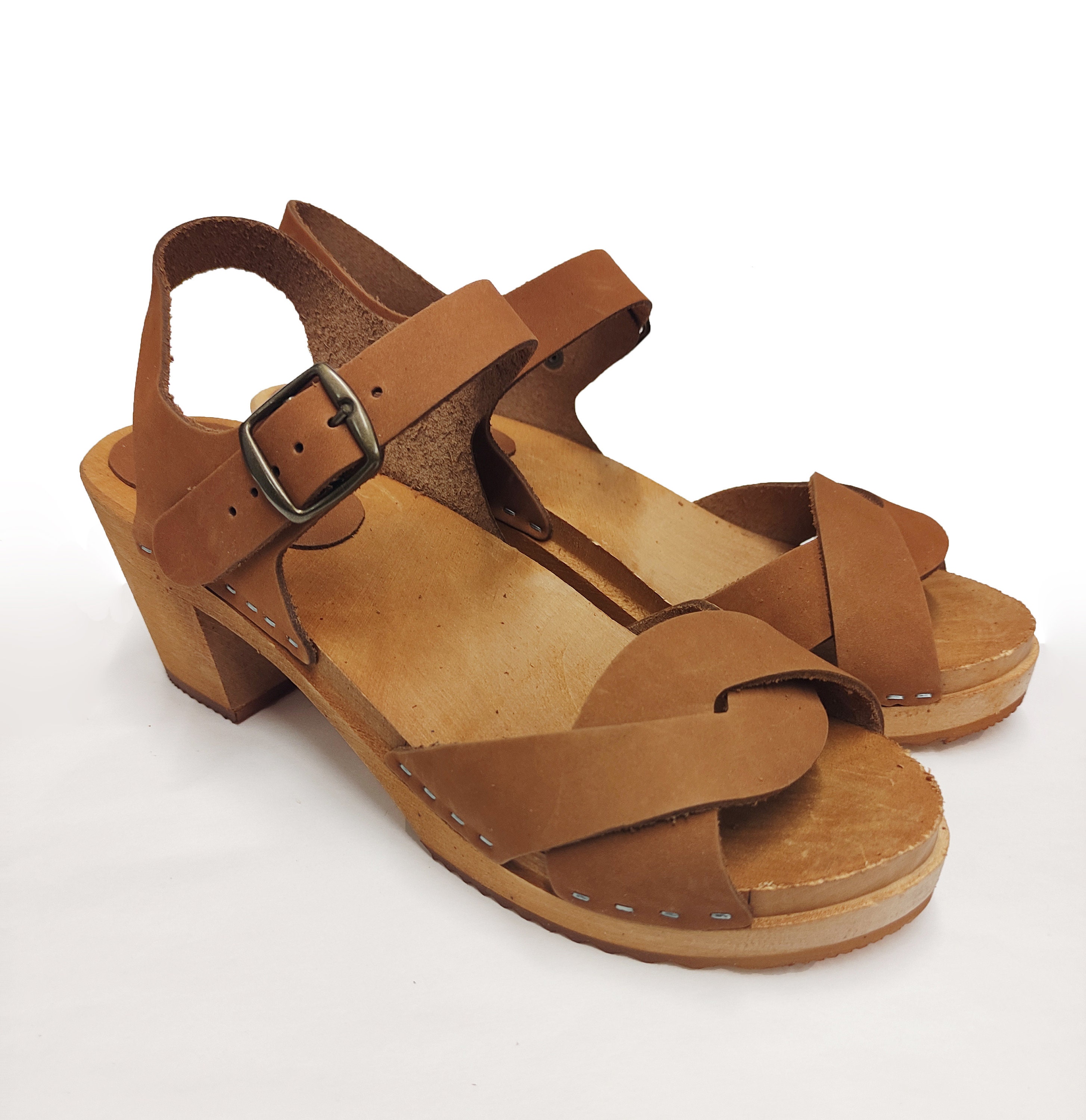 Zoccoli In Legno Svedesi Per Donna - Ciabatte Con Tacco Alto In Pelle, Taglie 36-41 EU, Fatte A Mano In Polonia