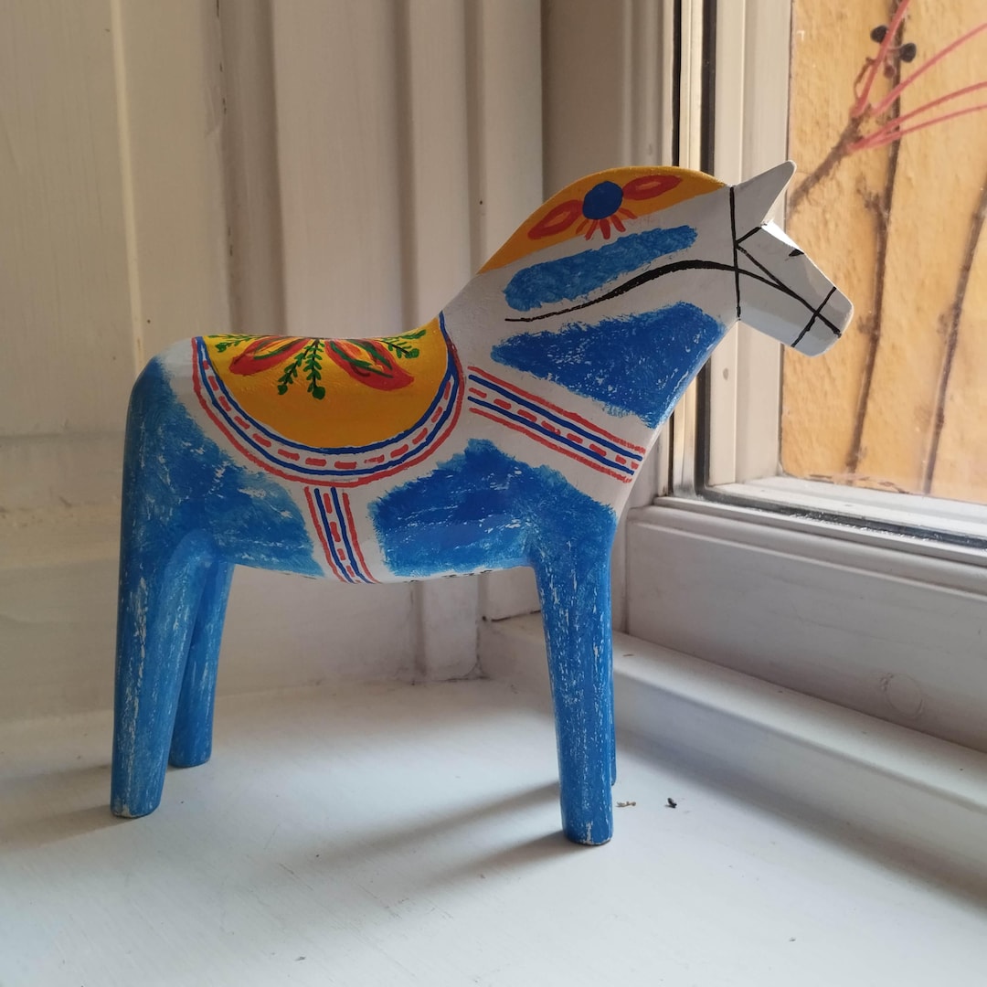 Dapla Design UNIQUE RARE White BLUE Dala Horse - Dalarna - Swedish Design - Big ...