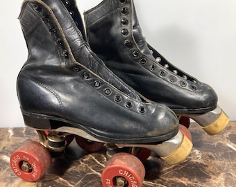 Chicago Hyde Vintage Black Leather Roller Skates 77G Fo-Mac Wheels Sz 3 Plate