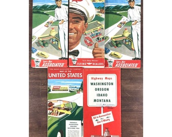 Vintage 1950s FLYING A Gas Station ROAD MAPS Lot of 5 Tidewater Veedol Tydol