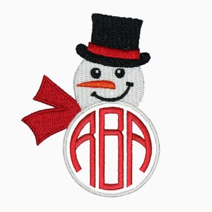 Christmas Snowman Monogram Frame Machine Embroidery Design - Instant Download PES DST