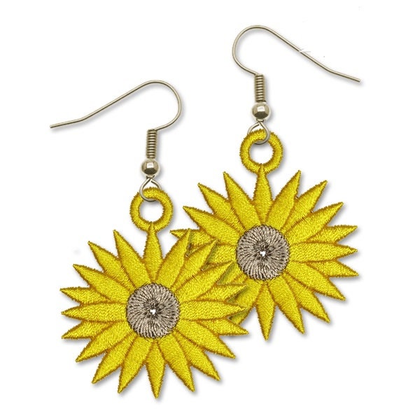 Sunflowers Earrings Free Standing Lace ITH Embroidery Design - Instant Download