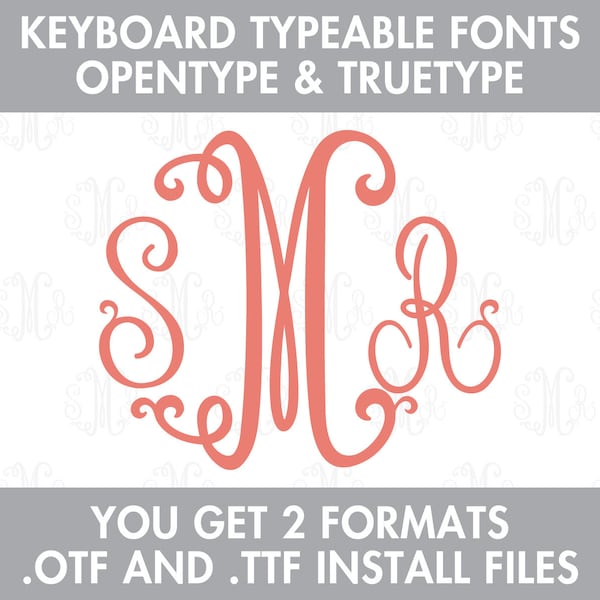 Suzanne Curlz Monogram TrueType Font Keyboard Typeable OTF TTF Install Files