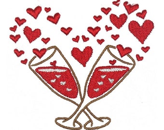 Couple Love Wine Glasses Embroidery Design - Instant Download