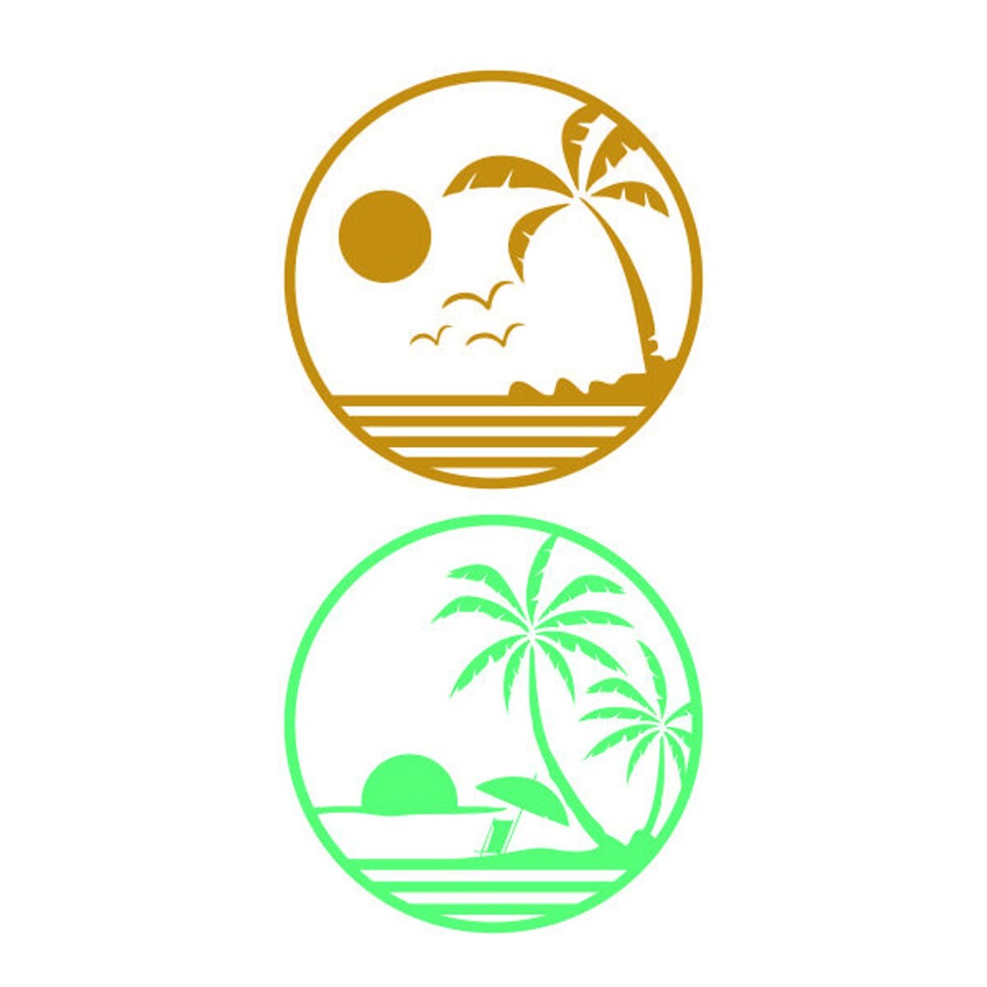 Palm Tree Sunset Sun Beach Design PNG DXF SVG & Eps File for Silhouette ...