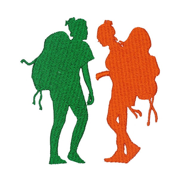 Backpacking Girls Silhouette Embroidery Design - Instant Download