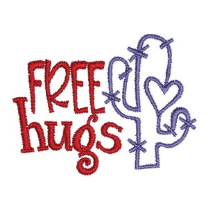 Free Hugs Cactus Embroidery Design - Instant Download