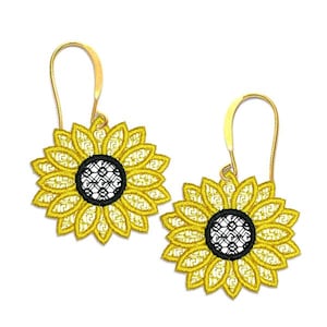 Sunflower Earrings Free Standing Lace ITH Embroidery Design - Instant Download