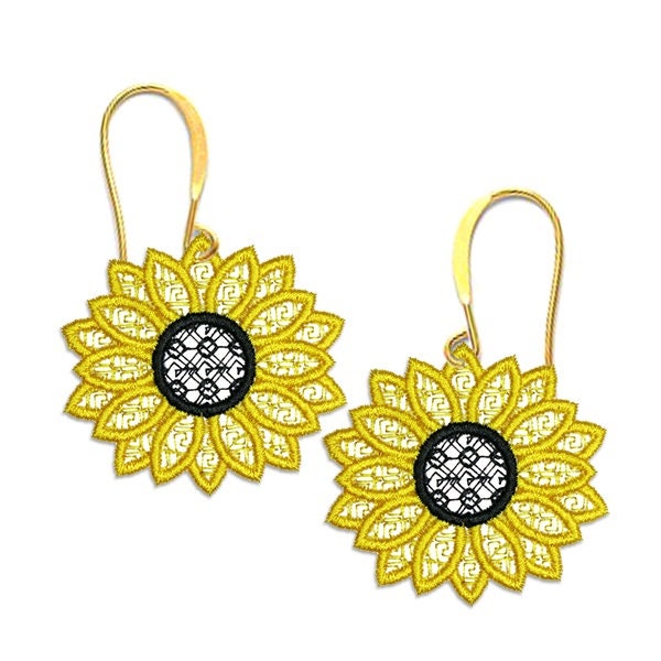 Sunflower Earrings Free Standing Lace ITH Embroidery Design - Instant Download