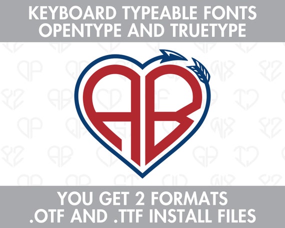 Two Letter Bianca Heart TrueType Font Keyboard Typeable OTF TTF Install  Files