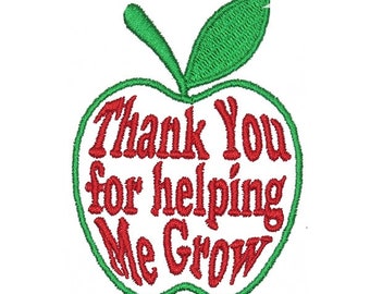 Thank You For Helping Me Grow Apple Embroidery Design - Instant Download