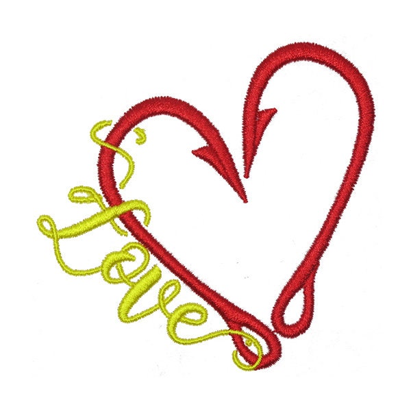 Fishing Hooks Heart Love Embroidery Design - Instant Download