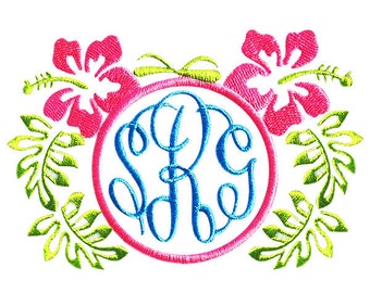 Hawaiian Floral Hibiscus Flowers Embroidery Frame - Instant Download