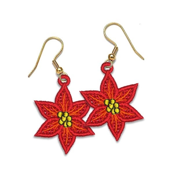 Poinsettia Earrings Free Standing Lace ITH Embroidery Design - Instant Download