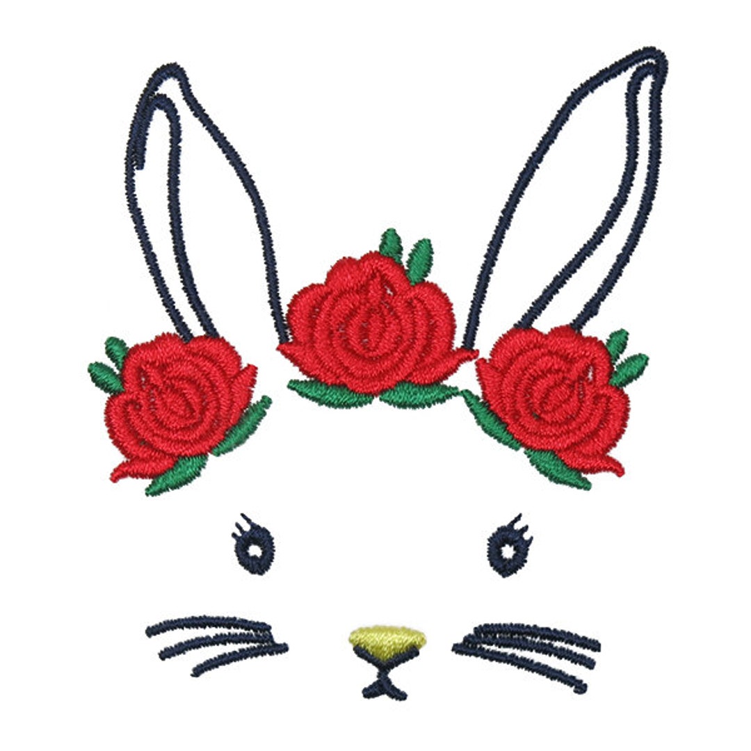 Rabbit Face and Flower Embroidery Design Instant Download - Etsy