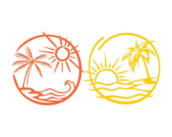 Ying Yang Island Summer Palm Sun Shark Gull Bird Beach Day Night Good Evil Silhouette Clipart Tshirt Decor Design Print Logo Svg Eps Png Dxf