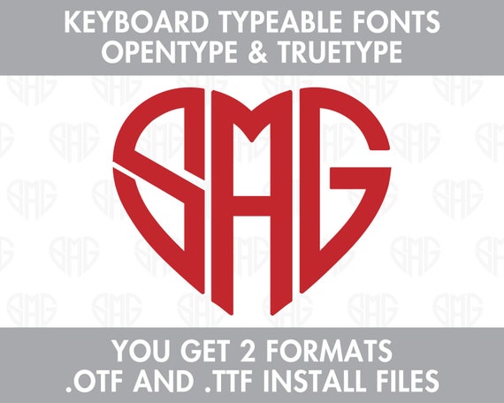 Heart Monogram Truetype Font Keyboard Typeable OTF TTF Install