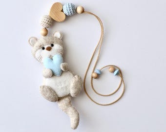 Otter Car Seat Toy with Coral Heart, Pram Pendant, Newborn Baby Girl Gift
