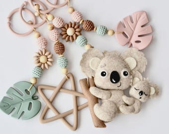 Wooden Baby Gym with Koala, Monstera Leaf & Star, Play Arch Hanging Toys, Newborn Baby Gift