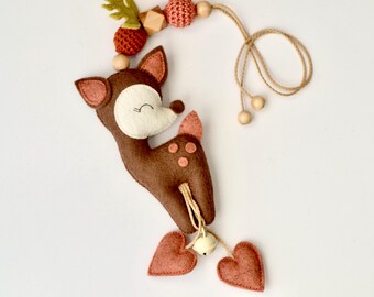 Car Seat Toy with Deer, Personalized Pram Toy, Newborn Baby Gift with Name