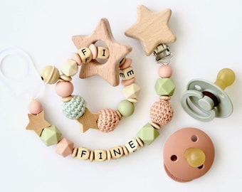 Pacifier Clip Baby Girl with Star, Personalized Dummy Chain with Name, Newborn Gift, Pacifier Holder