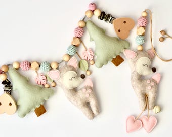 Fawn Baby Gift Set, Pram Chain & Maxi Cosi Car Seat Toy, Wood & Felt Stroller Toy, Newborn Gift