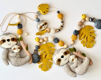 Personalized Sloth Baby Gift Set with Name, Pram Chain, Newborn Baby Shower Gift