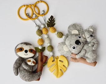 Baby Play Gym Toys, Wooden Sloth Koala Cactus Star, Silicone Monstera Leaf, Play Arch Hangers, Newborn Gift