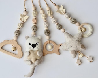 Play Arch Pendant Set with Otter Star Cloud, Wooden and Crochet Baby Gym Toy, Newborn Gift