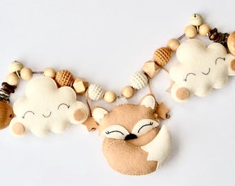 Felt Pram Chain with Fox in Beige, Stroller Toy, Baby Gift, Newborn Gift for Girl