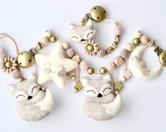 Sparset Fuchs, Kinderwagenkette mit Fuchs, Schnullerkette, Maxi Cosi Anhänger Fuchs