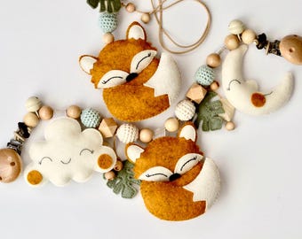 Fox Baby Gift Set, Pram Chain & Maxi Cosi Car Seat Toy, Felt Stroller Toy, Newborn Gift Bundle