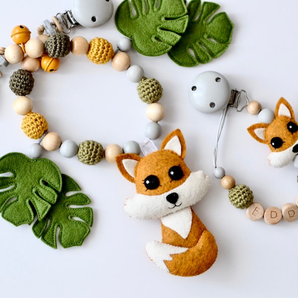 Sparset Fuchs, Kinderwagenkette mit Fuchs, Schnullerkette Fuchs