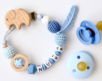 Wooden Silicone Pacifier Clip Personalized, Dummy Clip with Name, Baby Boy Newborn Gift, Baby Shower Gift