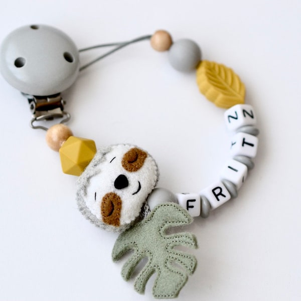 Schnullerkette mit Namen, Schnullerkette Holz, Schnullerkette personalisiert, Baby Sloth