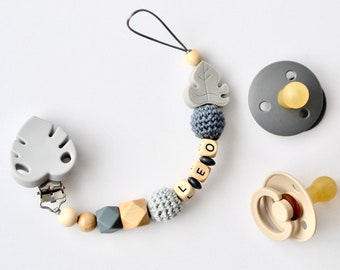 Personalized Pacifier Clip, Wood and Silicone Dummy Clip, Baby Boy Gift, Newborn Gift