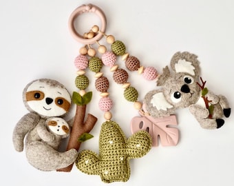 Baby Play Gym Toys, Wooden Sloth Koala Cactus, Silicone Monstera Leaf, Play Arch Hangers, Newborn Gift