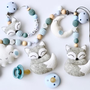 Sparset Fuchs, Kinderwagenkette mit Fuchs, Schnullerkette, Maxi Cosi Anhänger Fuchs
