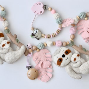 Sparset Faultier, Kinderwagenkette mit Faultier, Schnullerkette, Maxi Cosi Anhänger Faultier