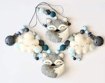 Fox Baby Gift Set, Pram Chain & Maxi Cosi Car Seat Toy, Felt Stroller Toy, Newborn Gift Bundle