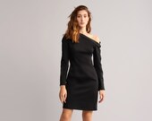 One Shoulder Longsleeve Black Dress