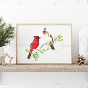 Decorative Cardinals | Virginia State Bird Decor | Loving Red Cardinals | Cardinals Watercolor Print | Cardinals Decoration | Bird Wall Art