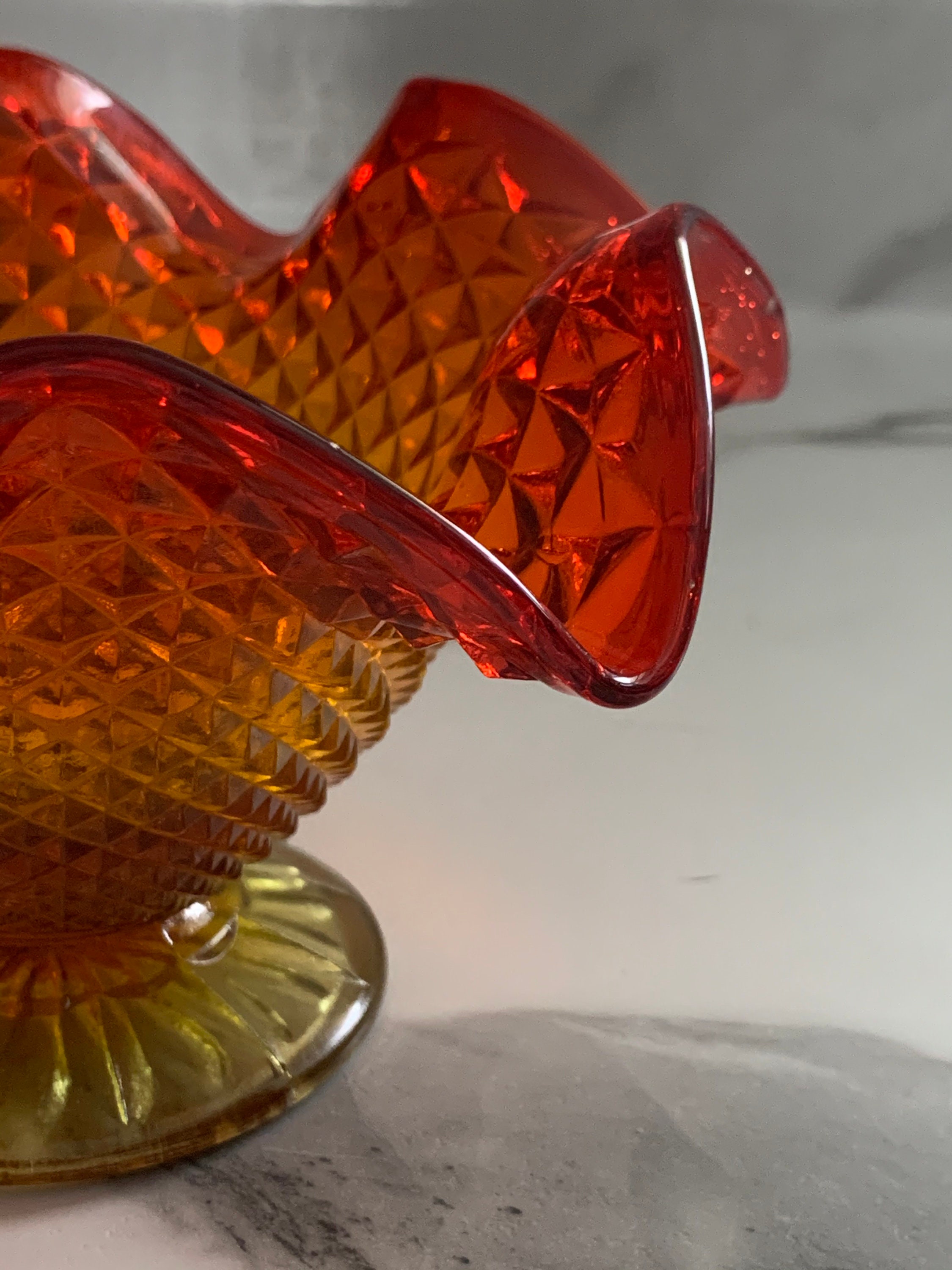 Vintage Amberina Glassware Diamond pattern candy dish. Etsy